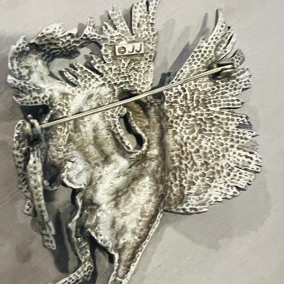 Vtg 1980s JJ Pegasus Brooch Winged Horse Greek Mythology Purple Glitter Pewter - Picture 3 of 4